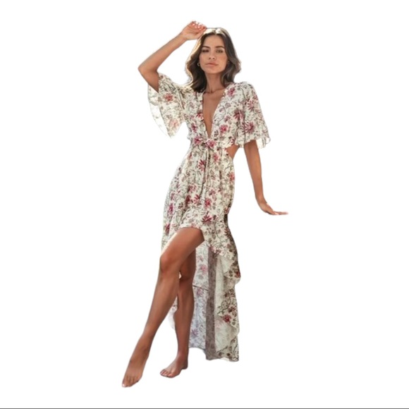 Dresses & Skirts - NWT Floral Myra Plunge Front Tie High Low Summer Dress Size Medium